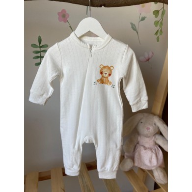 Beyaz Fermuarlı Patiksiz Tulum