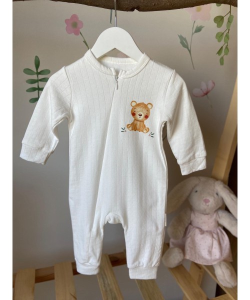 Beyaz Fermuarlı Patiksiz Tulum