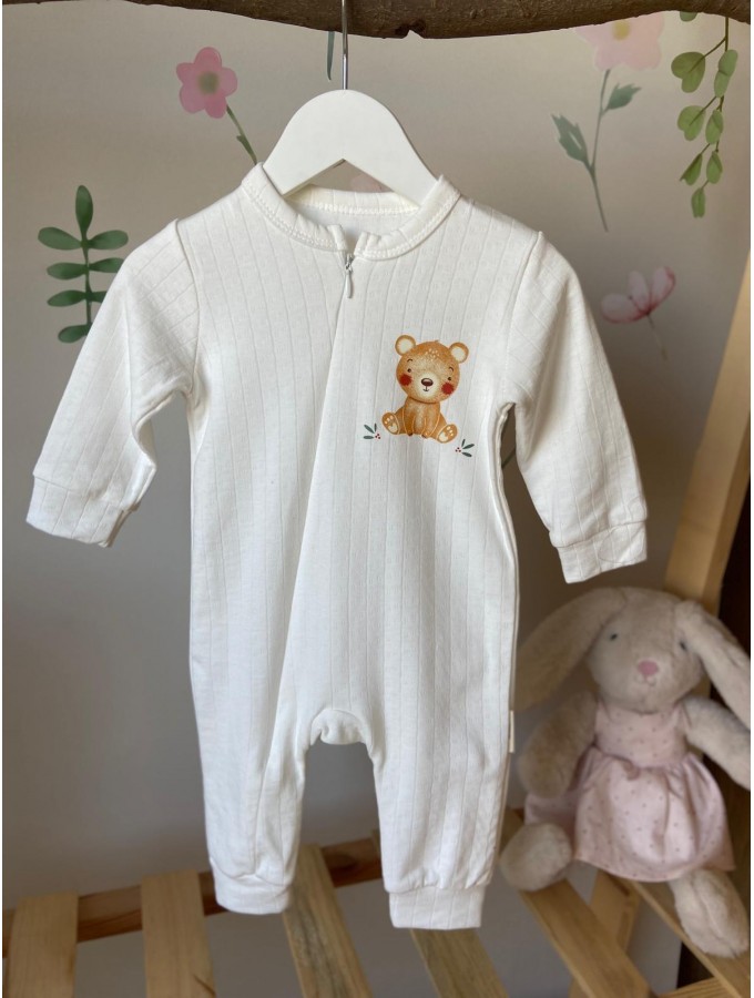 Beyaz Fermuarlı Patiksiz Tulum