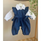 Kız Bebek Gömlekli Kot Tulum