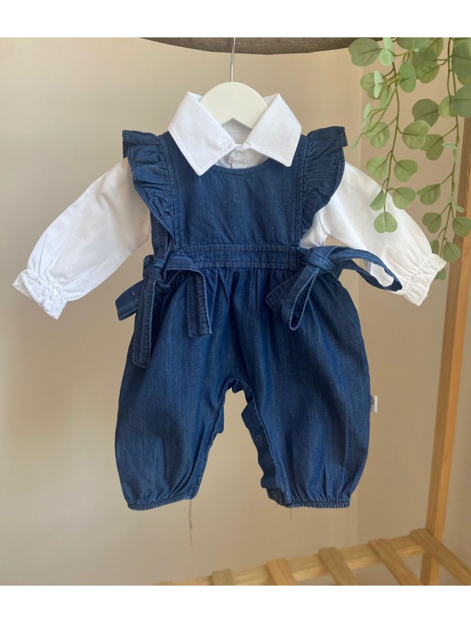 Kız Bebek Gömlekli Kot Tulum