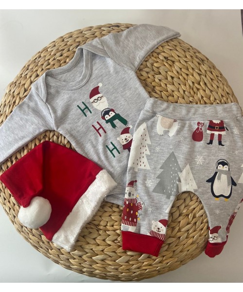 Penguen Ayıcık Baskılı Yılbaşı 3'lü Takım